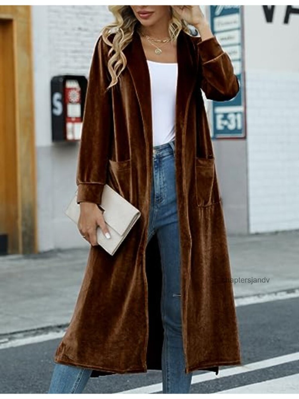Womens Velvet Long Duster Cardigan Open Front Maxi Sweater Jacket - Picture 3 of 6